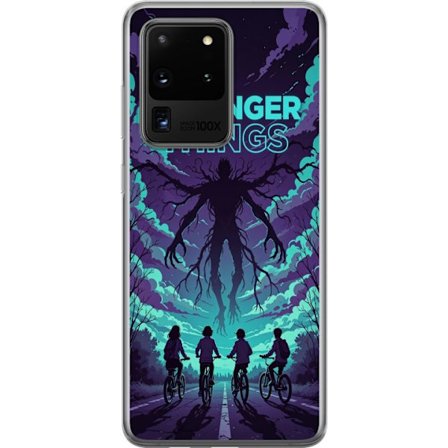Kompatibel Mobilcover til Samsung Samsung Galaxy S20 Ultra Stranger Things-inspireret fantasyillustration med mørkt monster, cyklende børn og dramat