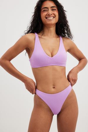 Lima Ché x NA-KD Ribbed Bikini Bottoms - Bikinis - Violet - XX-Large