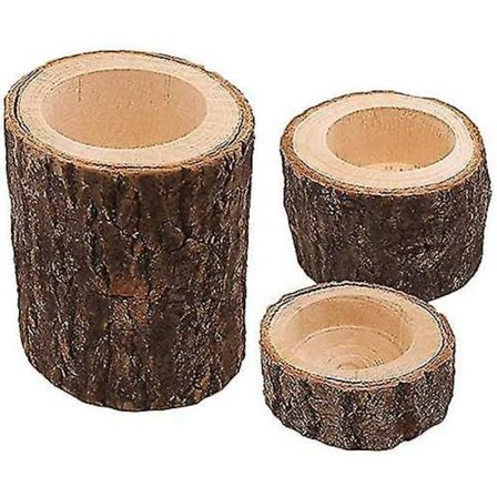 3 kpl Puupölkkykynttilänjalkaa, Puinen Istutusastia, Koti- ja Hääkoriste