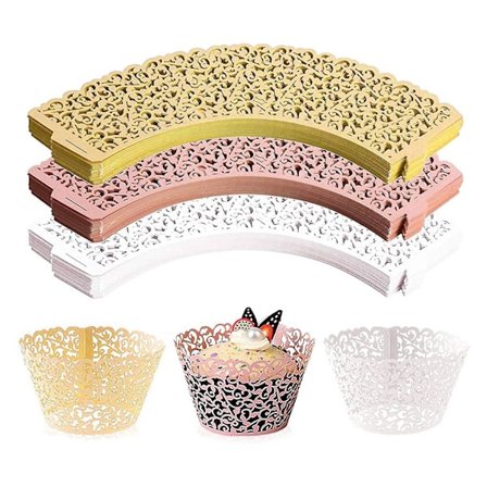 150 stk hvite cupcake-omslag, blonde cupcake-foringer, cupcake-papir, cupcake-bokser, bryllup