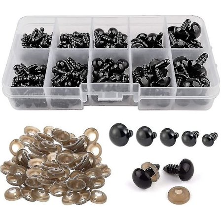 Sikkerhetsøyne med skiver, 400 stk. Plastdukkeøyne inkludert 200 stk. sikkerhetsøyne og 200 stk. skiver