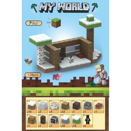 Minecraft Byggeklodser, Magnetiske Byggeklodser Legetøj - Snehytte 128 stykker, 4 figurer