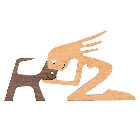 Trestatue av Hunde- og Kattefamilie, Valpefamilie, Trehunder, Figurer, Hjem, Innendørs, Trehåndverk, Kunstdekorasjon