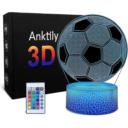 Fotball 3D nattlys LED optisk illusjon nattlampe for barn nattlampe for soverom nattbord leketøy og gave til gutter jenter 16 farger som skifter med