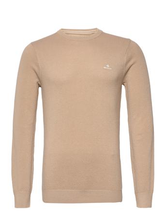 Cotton Pique C-Neck Strikkegenser M. Rund Krage Beige GANT