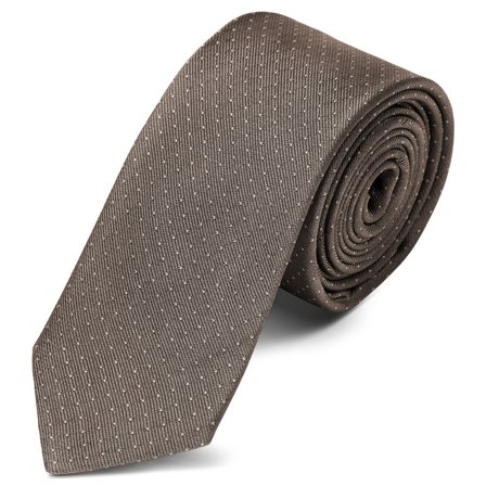 Béžová puntíkovaná hedvábná 6cm kravata pro muže - Vzorované Kravaty