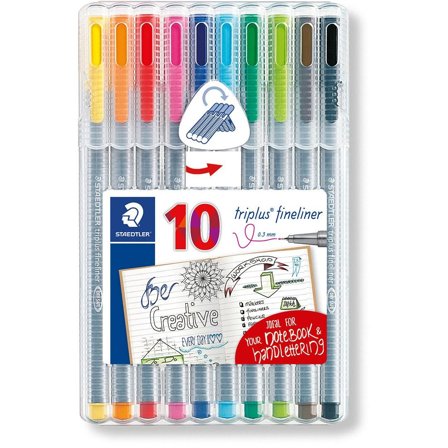 Staedtler Triplus Fineliner Pen 0.8mm Tip 0.3mm Line Assorted Colours in a Desktop Box (Pack 10) - 334SB10