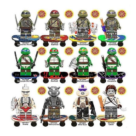 12 stk. Teenage Mutant Ninja Turtles Serie Raphael Leonardo Michaelangelo Donatello Minifigur Mini Samlet Byggeklods Legetøj Børnegave