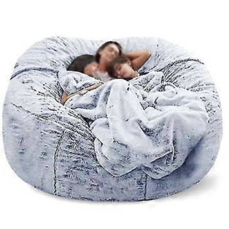 Lat soffa Sittpuff Konstgjord päls Sittpuff Bönpåse Soffa (135cm*65cm Snöblå)