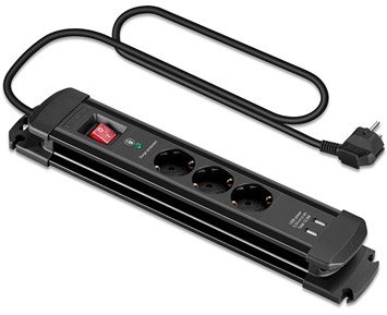 Andersson Surge protection 3-way with USB-ports 1,5m (12000A) - Svart 3-vägs grenuttag med USB-portar