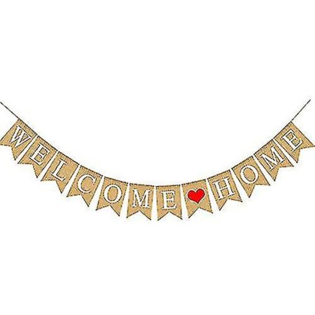 Welcome Home -viirinauha, 2,8 m rustiikkinen juuttikangasviirinauha, vintage Welcome Home -koriste perhejuhliin