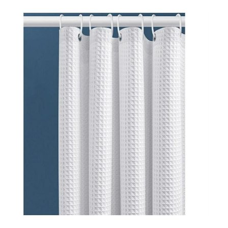 Hvidt 80x180 cm Vaffel Bruseforhæng med Metalringe - Anti-Skimmel, Kraftigt Stof, Vægtet Kant for Badekar u0026 Brusekabine