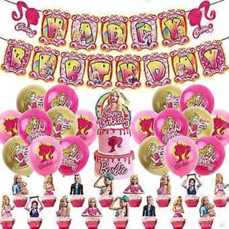 Barbie Födelsedagsfest Dekorationer Rosa Tema Festtillbehör Inkluderar Grattis på Födelsedagen Banner Tårtdekorationer Muffinsdekorationer 