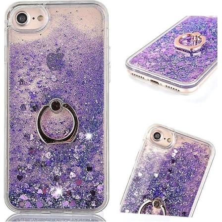 iPhone 6 iPhone 6S Deksel Flytende Glitter Gjennomsiktig Hard med Ringholder 360 graders rotasjon