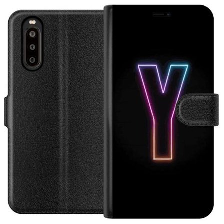 Yhteensopiva Lompakkokotelo Sony Sony Xperia 10 II Minimalistinen neonkirjain Y värinvaihtuvassa valossa mustaa taustaa vasten