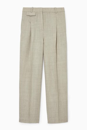 COS Women's Regular Pleated Wool Wide Leg Trousers in Beige