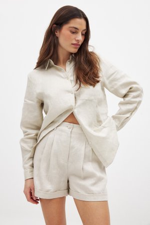 NA-KD Classic Short en lin - Ensembles d'été - Beige - EU 32