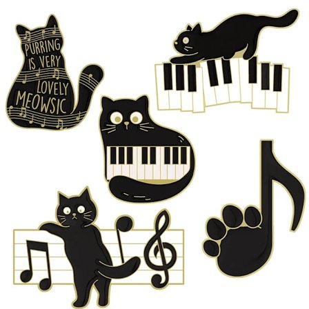 Black Cat Music Enamel Pin Animal Cute Musical Instrument Notes Piano Brooch Badge Friends Gift Wholesale Backpack Accessories