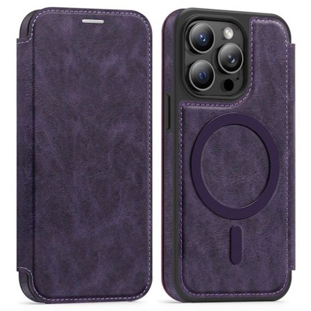 iPhone 14 Pro Wallet Cover MagSafe Compatible RFID Blocking - Dark Purple