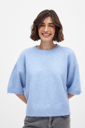 NA-KD Kurzärmeliger Strickpullover - Oversize Pullover - Blau - M