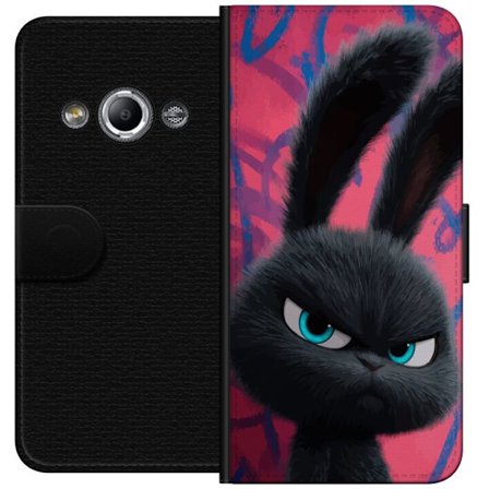 Yhteensopiva Lompakkokotelo Samsung Galaxy Xcover 3 Tumma, pehmeä kaniini, jossa on intensiiviset siniset silmät ja vihainen ilme vaaleanpunaista gr