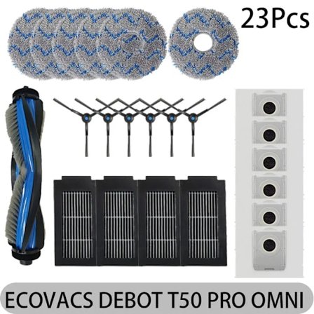 Til ECOVACS DEBOT T50 PRO OMNI Reservedele Tilbehør Hoved Sidebørste Hepa Filter Moppeklud Støvpose