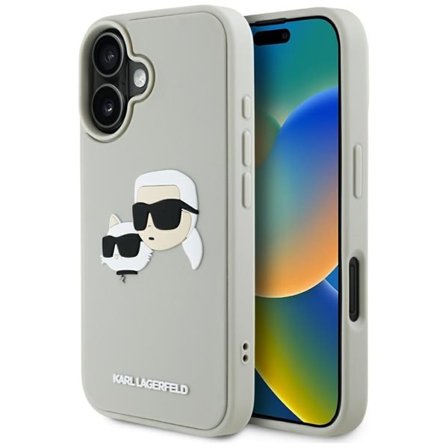 Karl Lagerfeld HC 3D Rubber Double Heads iPhone 16-etui - Beige