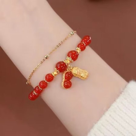 Fashion Peanut Dubbellagersarmband Imitation Hetian Jade Temp
