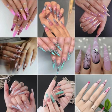 9 kpl (216 kpl) Painettavat kynnet Keskikokoinen malli, Tekokynnet