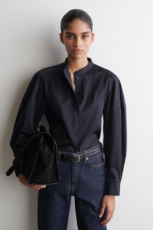 COS Femme Chemise Sans Col En Coton in Bleu