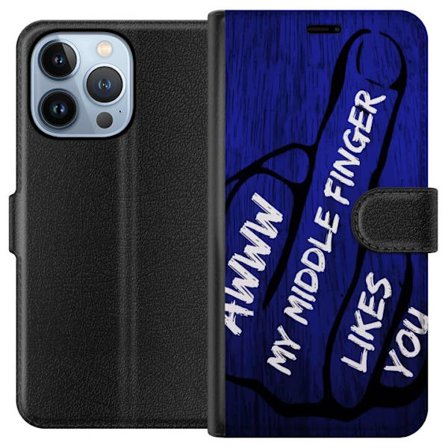 Kompatibelt Lommeboketui til Apple iPhone 13 Pro Mørk typografisk illustrasjon med hjerteform og budskap om vennskap mot dyp blå tretekstur