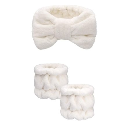 Sett med pannebånd og 2 mansjetter, Mikrofiber, Hvit