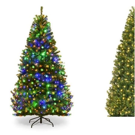 180 cm oplyst LED-juletræ COSTWAY-350 LED-lys i flere farver med 11 tilstande-5 farveændringer-Metalbase-PVC-grene