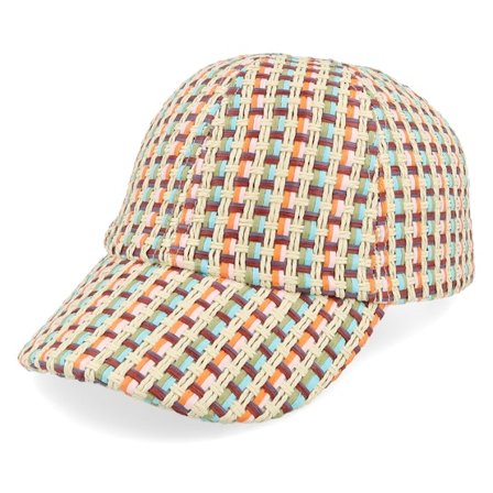 Seeberger - Multi unconstructed Casquette - Straw Fabric baseball cap Linen/Sandal Multi Dad Cap @ Hatstore