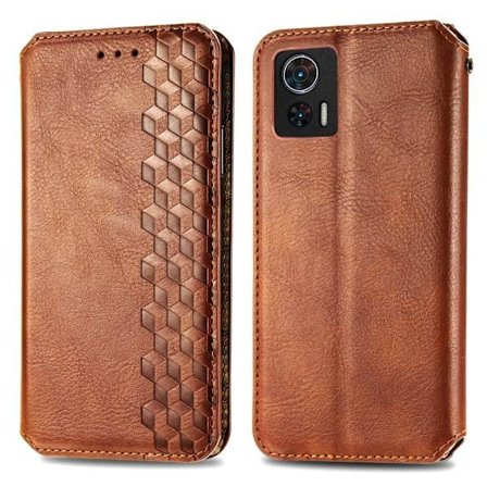 Nahkakotelo With A Stylish Rhombus Imprint For Motorola Edge 30 Neo - Ruskea