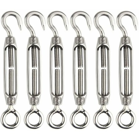 6 kpl Vaijerikiristin M4 Ruostumaton teräs Säädettävä Talja Koukku ja Silmukka Sarja Raskas
