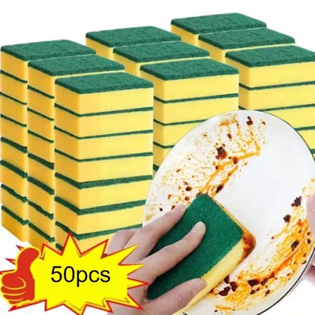 50 stk. kraftige non-stick kjøkkensvamper, fettbestandige slipende rengjøringsputer til flere formål, rettvinklede taggete kanter