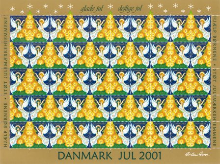 Danmark - julmärkeark 2001 - Utakket på de vandrette marginer - Ubrugt eller foldet