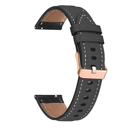 Klockarmband för Garmin Venu/sq/sq 2/2 Plus, 20 mm äkta koläderarmband med roséguldspänne svart