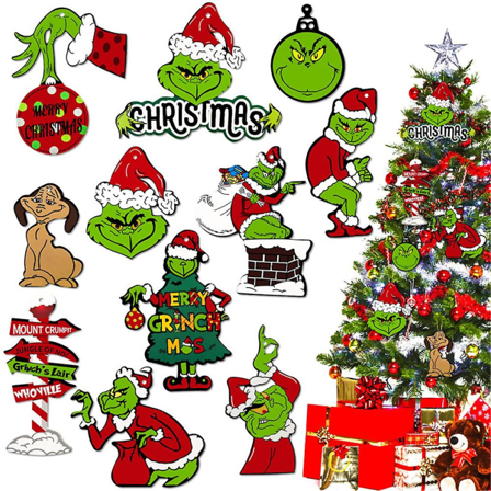 God Jul Grinchen Hänge Dekoration Julgran Hängande Serietecknad Prydnadssats Hem Inomhus Semester Dekoration B