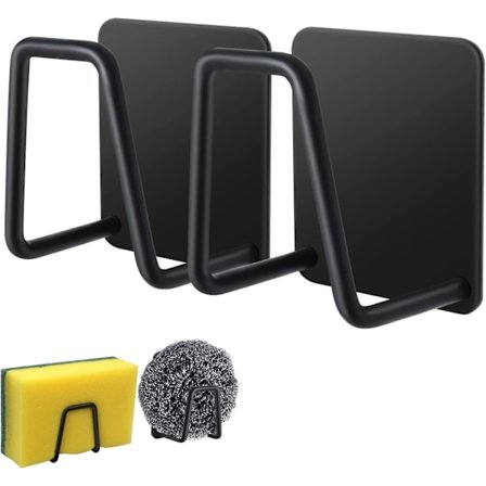 2 stk. svampeholdere til køkkenvask, stærk klæbende svampeholder til vask - SUS304 rustfrit stål vandtæt svampeholder vask caddy - sort