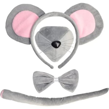 Musekostume og tilbehørssæt - Museører Pandebånd, Hale, Næse og Butterfly, Musekostume og tilbehørssæt