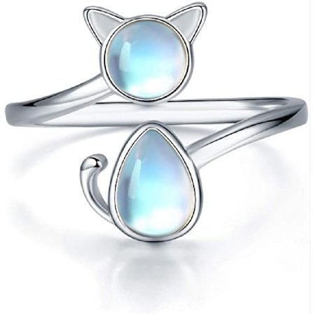 Kat Ring 925 Sterling Sølv Månestein Ring Åben Dyre Ring Held