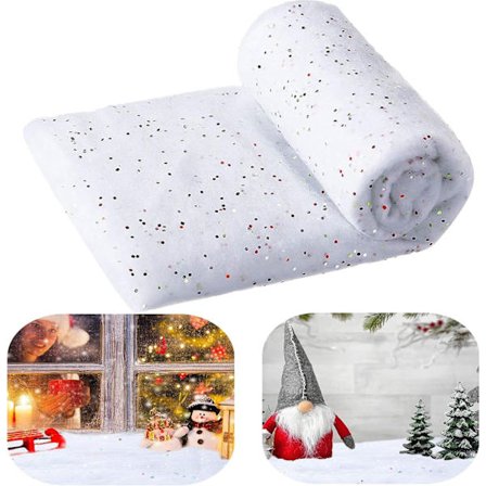 Joulutekoinen lumi, jouluinen lumimatto rulla, jouluinen kimalteleva lumimatto, jouluiset tekolumikoristeet