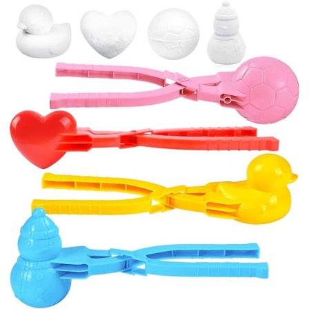 4 Snøballmaskiner for barn - Ball/Hjerte/And/Snømann - Trygt PP-materiale