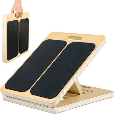 Profesjonelt skråbrett, skråbrett i tre for leggmuskelstrekk, justerbart skråbrett for ankel med bonus strikk, sammenleggbart