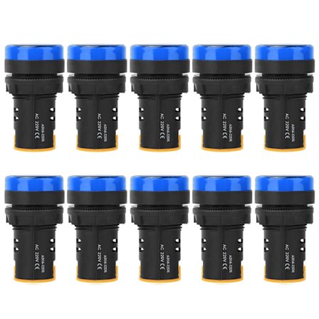 10-pack Blå LED Strömindikatorlampa 22 mm Diameter 220 V