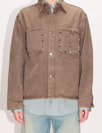 Hope Stud Overshirt Stone Grey Marble - Brown - 52