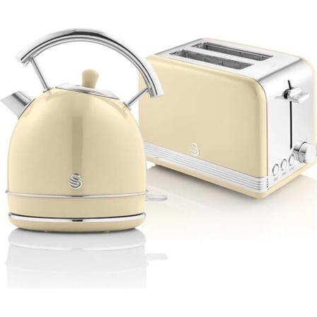 SWAN Retro 2 Slice Grädde vattenkokare och brödrost frukost set Grädde
