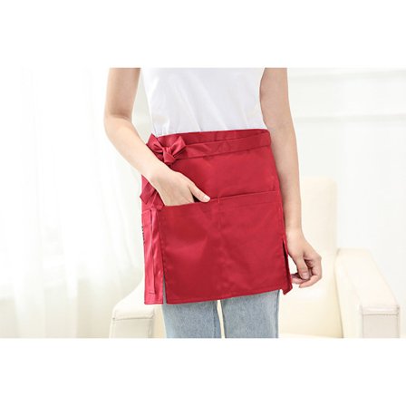 Vedenpitävä kokin esiliina (punainen), puolikas keittiöesiliina 2 taskulla,